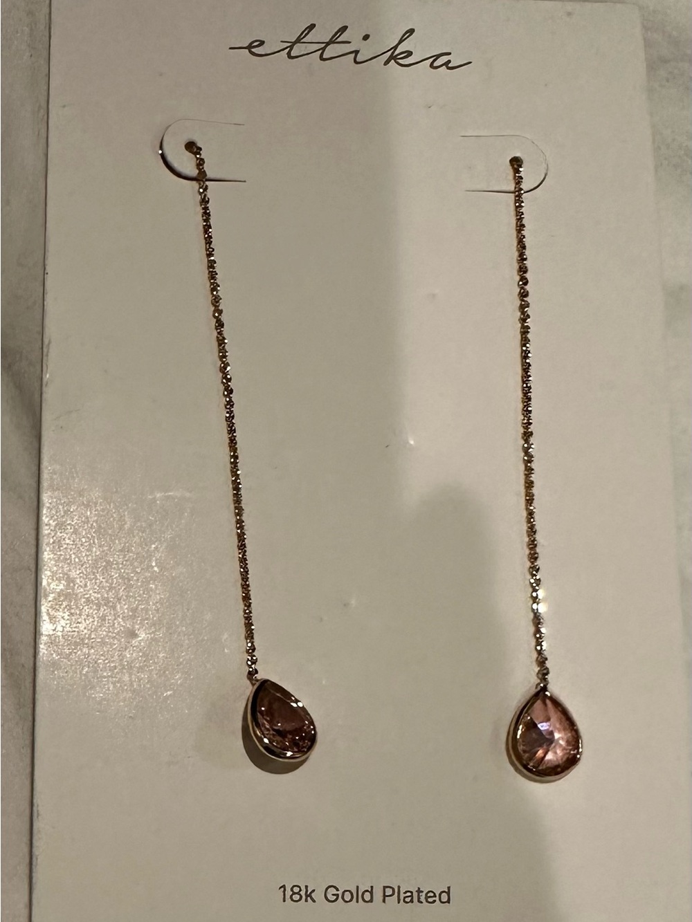 ETTIKA 18k Gold Plated Pink Teardrop Threader Earrings